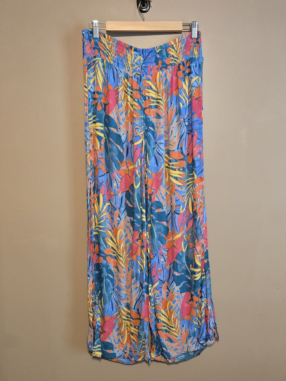 Kona Sol Wide-Leg Tropical Print Pants Size Medium
